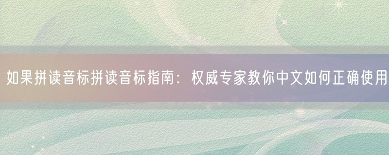 如果拼读音标拼读音标指南：权威专家教你中文如何正确使用